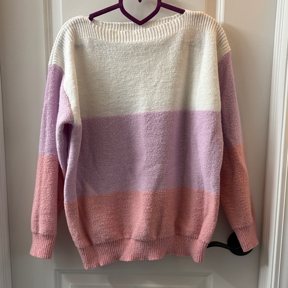 Striped Crewneck Sweater in Cream, Lavender & Peach